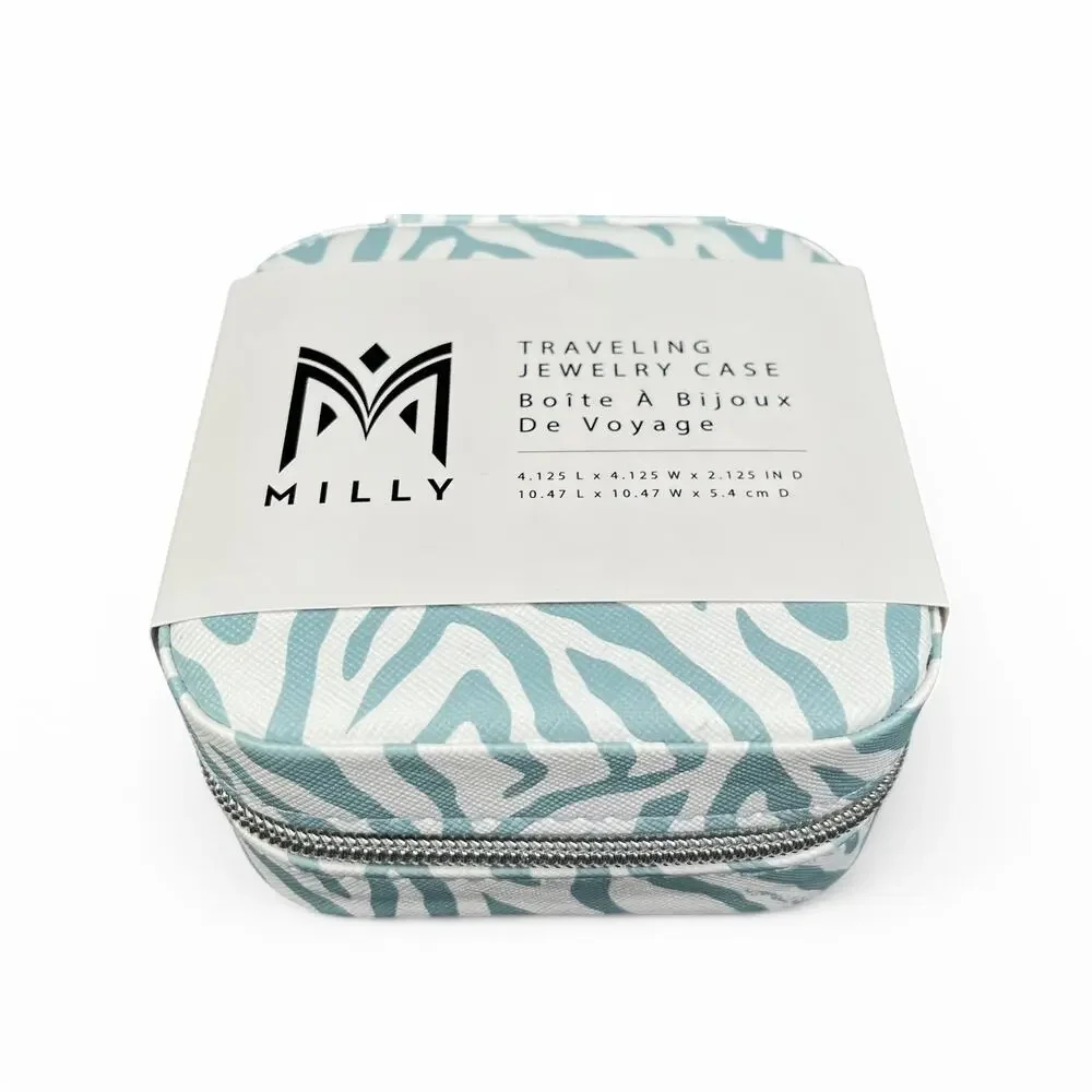 Milly Traveling Jewelry Case Zebra Animal Print Blue White